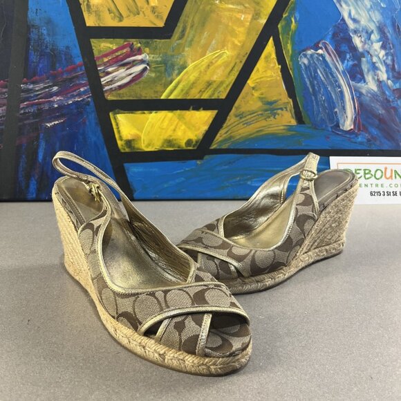 Women’s Coach Espadrille Wedge Sandals (Beige, Size 9 US) - Picture 1 of 7